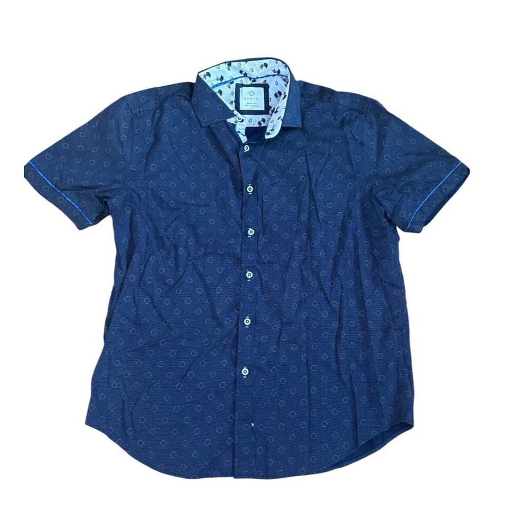 Danini Shirt Mens Modern Fit Navy Short Sleeve Button Up XX-Large 100% Cotton